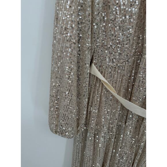Arula Dress Women 2X Beige Sequin Shimmer Long Sleeve Maxi Gown Holiday Event - Picture 5 of 11